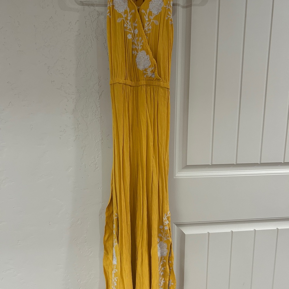 American Eagle Outfitters Yellow Jumpsuit with White Embroidery